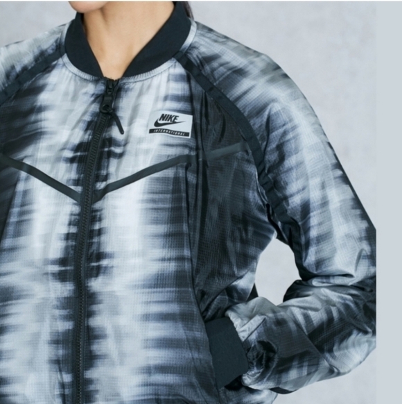 Nike Black & White Tie Dye Printed International Zip Up Bomber Track Jacket - Picture 4 of 12
